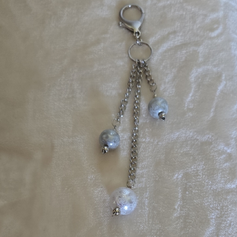 Elegant Silver and White Keychain/Bag Charm Accessory